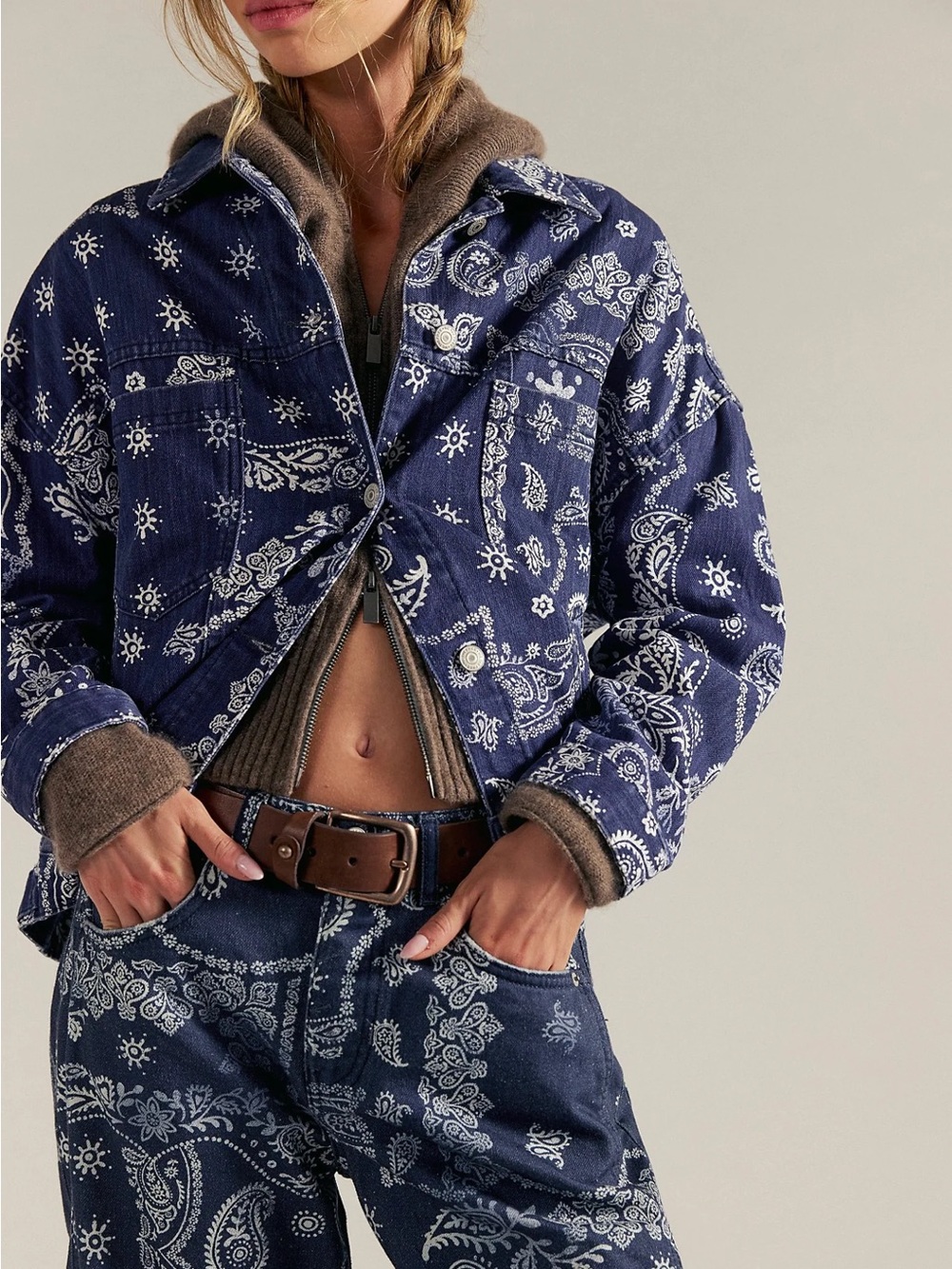 Free People Opal Denim Jacket in Bandana Print | BNWOT